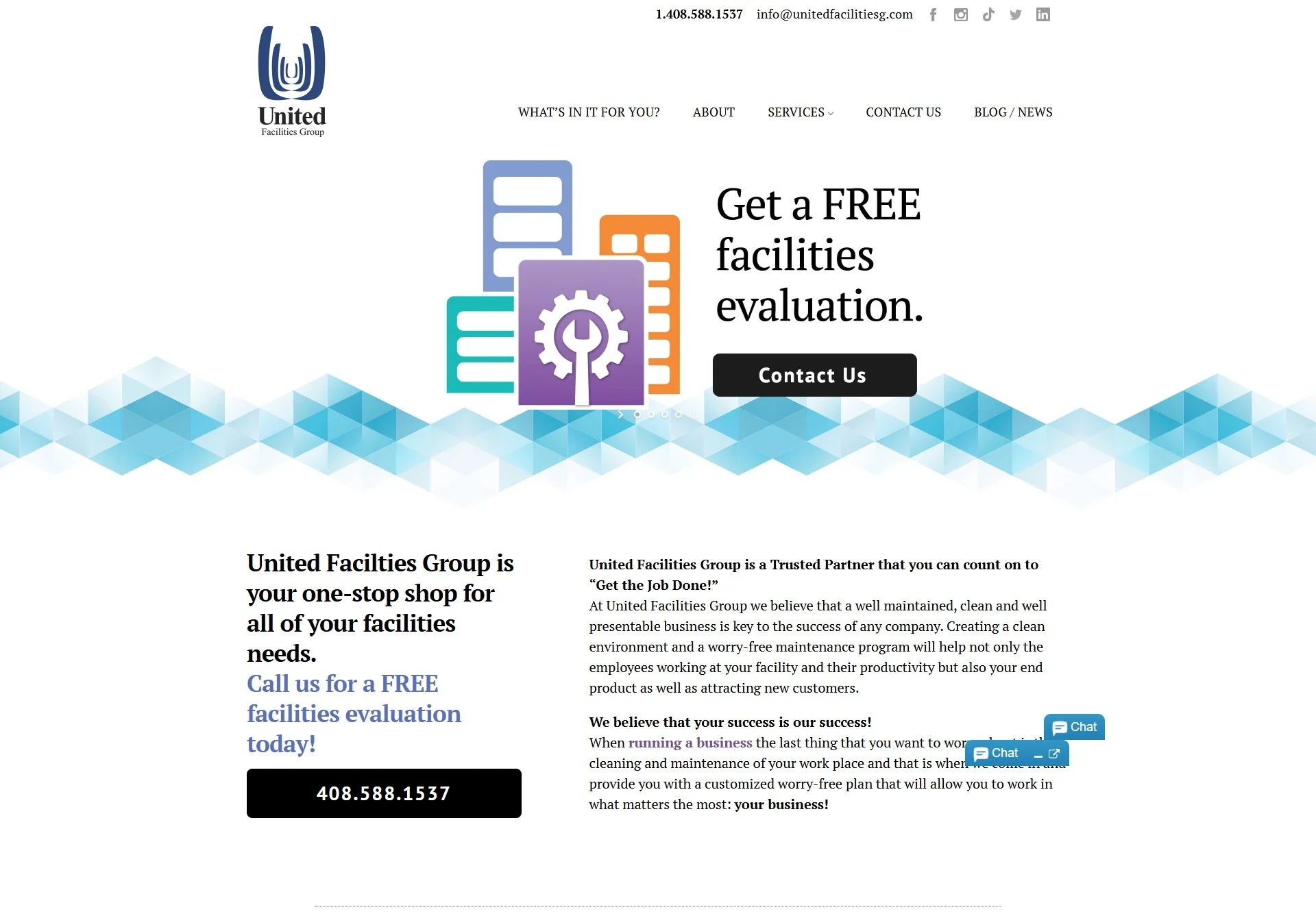 The earlier United Facilities Group home page, recovered from 2023